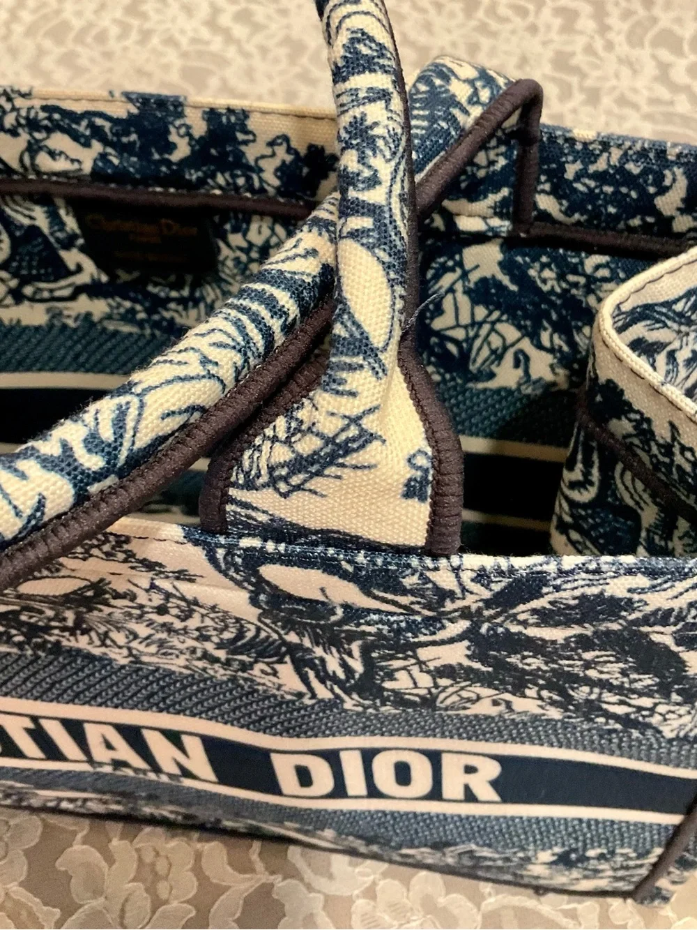 Dior letters  Toile Canvas Tote in Navy and Ivory medium size .